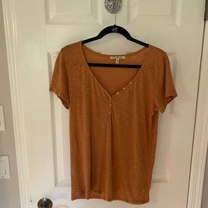 Express Orange Short Sleeve Button Top